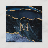 Carte De Réduction Agate Marine Blue Gold Gemstone Marble Nom du mono (Devant)