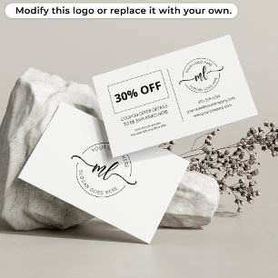 Carte De Réduction Ajouter Votre Logo Monogramme Initiales Blanc Clie
