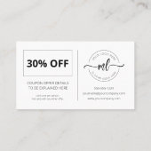 Carte De Réduction Ajoutez Votre Logo Monogramme Initiales Client Bla (Dos)