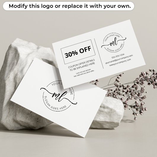Carte De Réduction Ajoutez Votre Logo Monogramme Initiales Client Bla