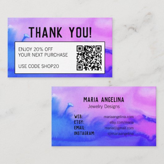 Carte De Réduction Aquarelle Abstraite simple et propre (Devant / Derrière)