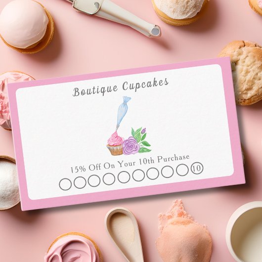 Carte De Réduction Aquarelle Frosting Cupcake Boulangerie, Restaurati