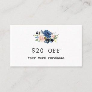 Carte De Réduction Aquarelle moderne bleu rose Floral Artiste maquill