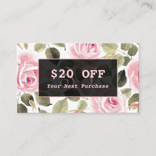 Carte De Réduction Aquarelle moderne Floral Rose Gold Maquillage Arti (Devant)