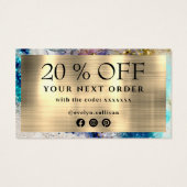 Carte de réduction aquarelle pailletée or bleu arg (Dos)