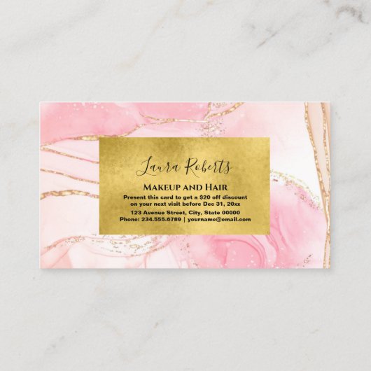 Carte De Réduction Aquarelle rose moderne et huile d'or (Dos)