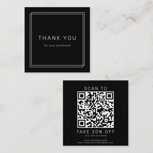 Carte De Réduction AVERY Modern Dark Black Business QR Code Thank You (Devant / Derrière)