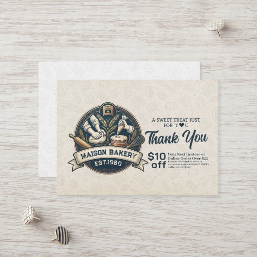 Carte De Réduction Bakery Pastry Chef Cake Baker Thank You Promo Code (Devant/Arrière en situation)