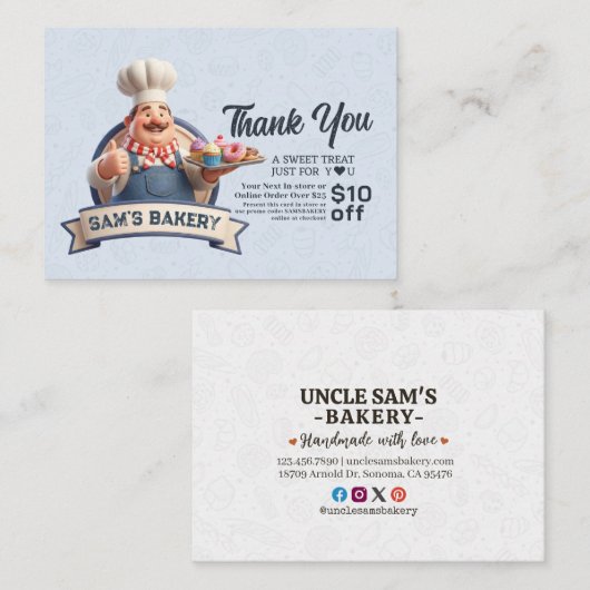 Carte De Réduction Bakery Pastry Chef Cake Baker Thank You Promo Code (Devant / Derrière)