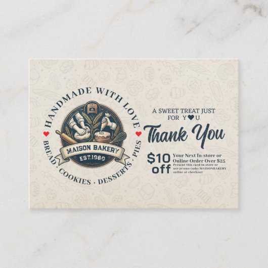 Carte De Réduction Bakery Pastry Chef Cake Baker Thank You Promo Code (Devant)