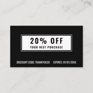 Carte De Réduction Blanc Noir Elégant Simple Business Loyalty Promo