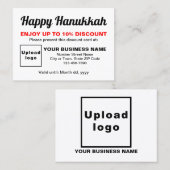 Carte de réduction blanche de Hanukkah d'affaires (Devant / Derrière)