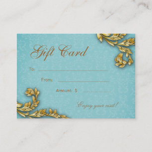 Carte De Réduction Bleu élégant de feuille d'or de spa de