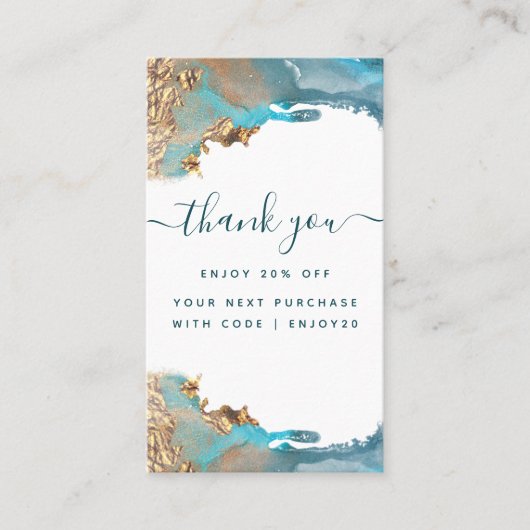 Carte De Réduction Blue And Gold Modern Art Liquide Encre Business (Devant)