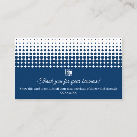 Carte De Réduction Blue & White Half Tone Pattern Thank You and (Devant)