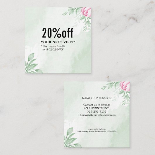 Carte De Réduction Boho Aquarelle Eucalyptus Vert (Devant / Derrière)