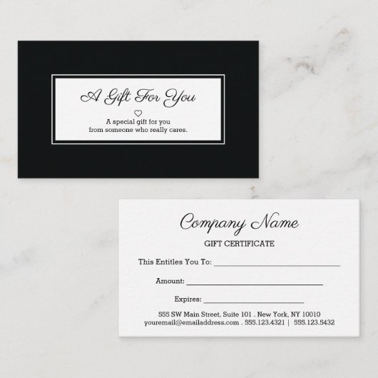 Carte De Réduction Cadeau noir blanc rectangle (Devant / Derrière)