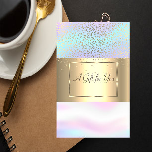 Carte De Réduction Cadre élégant doré tendance, confettis holographiq