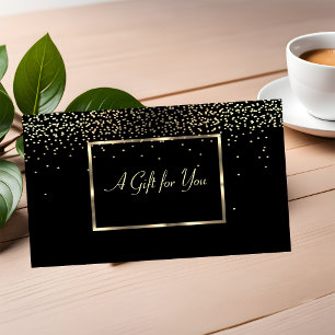 Carte De Réduction Cadre Moderne Élégant en Or, Confettis Noir
