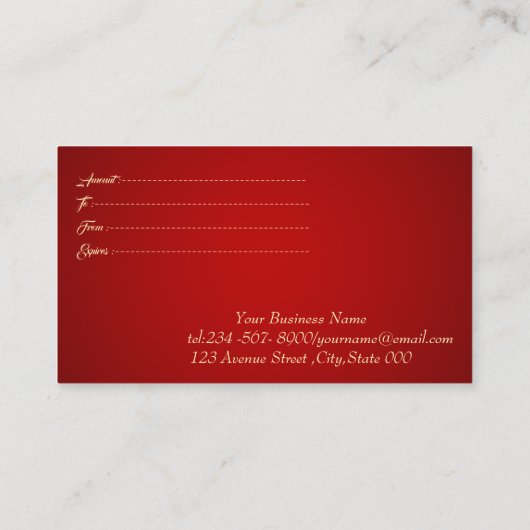 Carte De Réduction Cadre Or Moderne, Confetti Rouge Élégant (Dos)