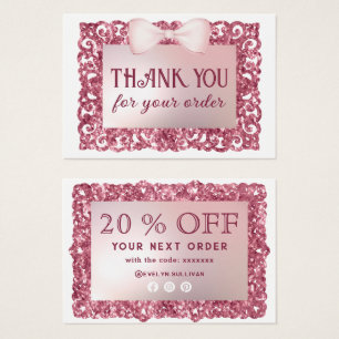 carte de réduction cadre pailleté rose