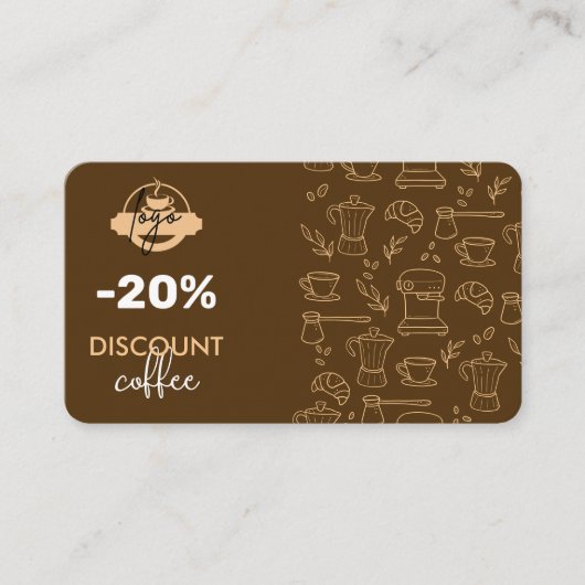Carte de réduction Café Shop avec logo et code QR (Devant)