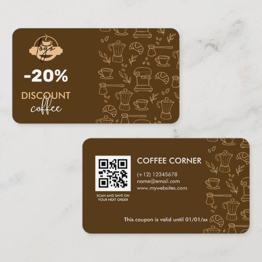 Carte de réduction Café Shop avec logo et code QR (Devant / Derrière)
