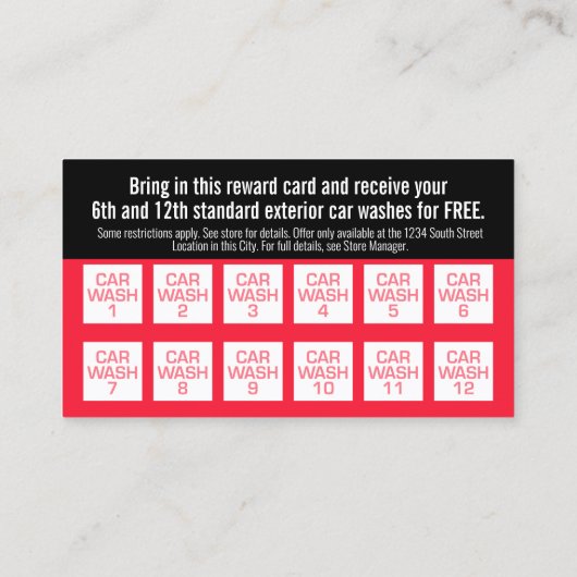Carte De Réduction Car Wash Club - Racing À damiers Drapeau Rewards (Dos)