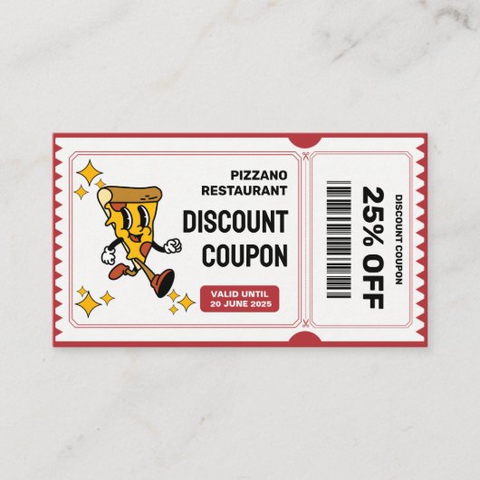Carte De Réduction Caractère classique Retro Quirky Cartoon Pizza (Devant)