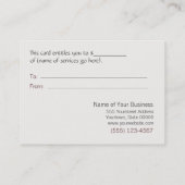 Carte De Réduction Certificat-cadeau de massothérapeute pour les arts (Dos)