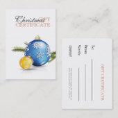 Carte De Réduction Certificat-prime de Noël (Devant / Derrière)