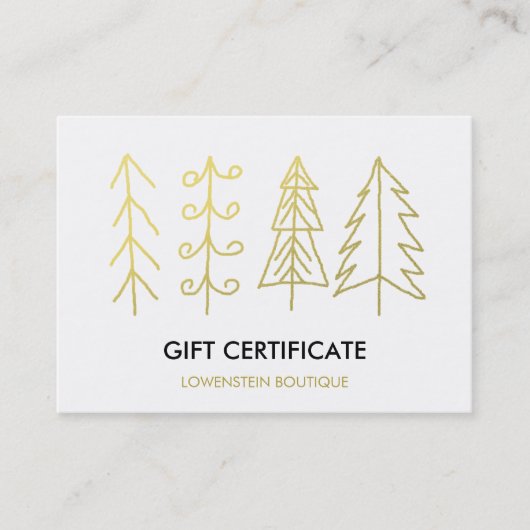 Carte De Réduction Certificat-prime mignon d'arbres de Noël d'or (Devant)