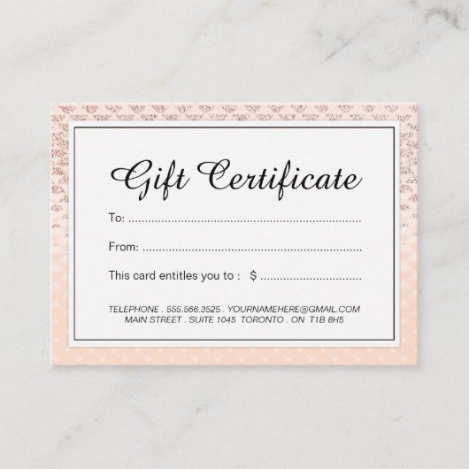 Carte De Réduction Certificat-prime rose d'or de luxe (Devant)