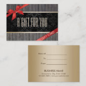 Carte De Réduction Certificat-prime rouge en bois élégant de ruban (Devant / Derrière)