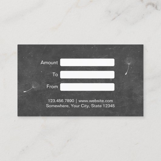 Carte De Réduction Certificats-cadeaux Rustique Chalkboard Dandelion (Dos)