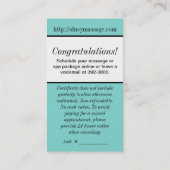 Carte De Réduction chèque-cadeau bleu de massage et de spa (Dos)