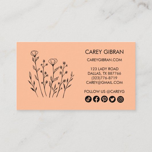 Carte De Réduction Chic Elegant Fleur sauvage Line Art Icônes sociale (Dos)