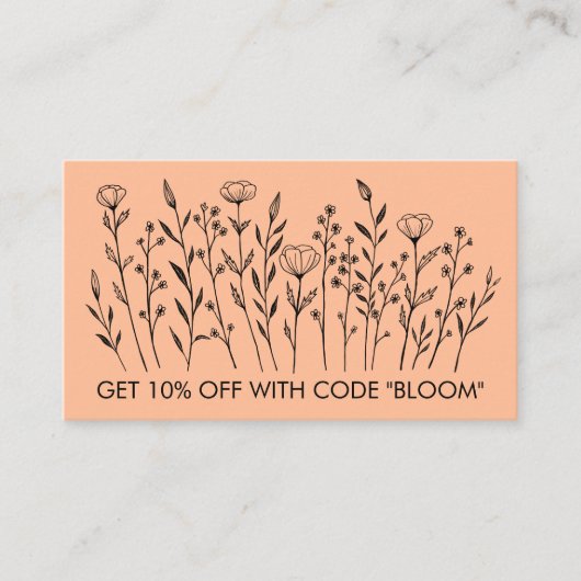 Carte De Réduction Chic Elegant Fleur sauvage Line Art Icônes sociale (Devant)