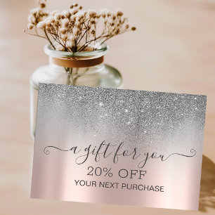 Carte De Réduction Chic Elegant Parties scintillant Argent Rose Or