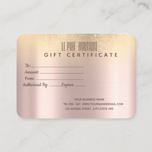 Carte De Réduction Chic Elegant Parties scintillant or Rose or (Dos)