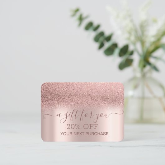 Carte De Réduction Chic Elegant Rose Gold Parties scintillant Ombre (Debout devant)