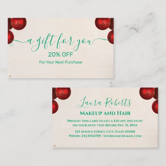 Carte De Réduction Christmas Discount Card – Festive Holiday Savings (Devant / Derrière)