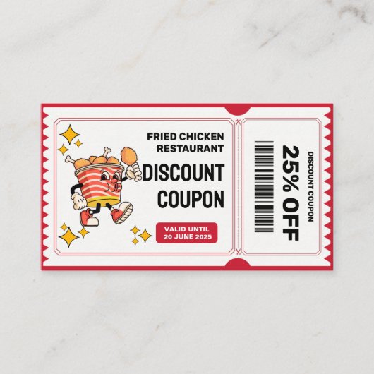 Carte De Réduction Classic Retro Quirky Cartoon Fried seau de poulet (Devant)