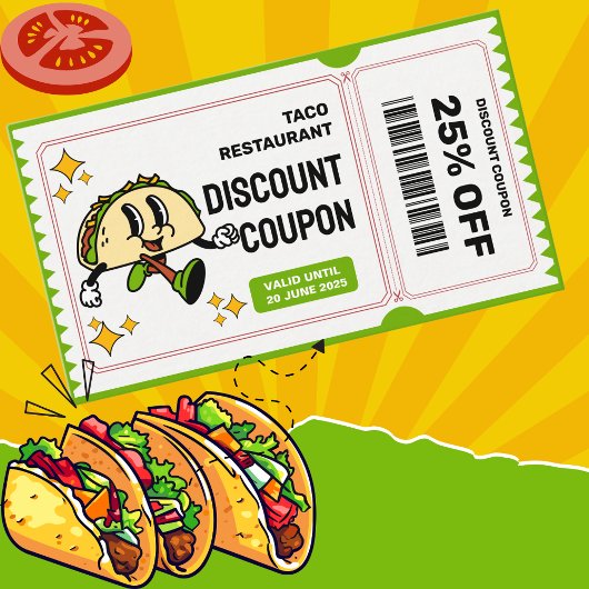 Carte De Réduction Classic Retro Quirky Cartoon Taco