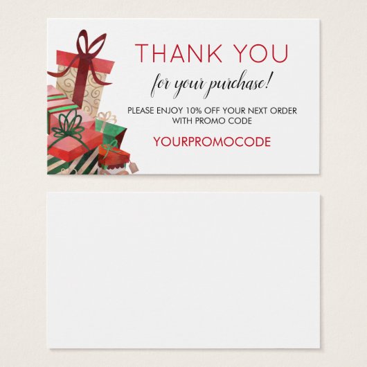 Carte de réduction Code Promo cadeaux (Devant & derrière)