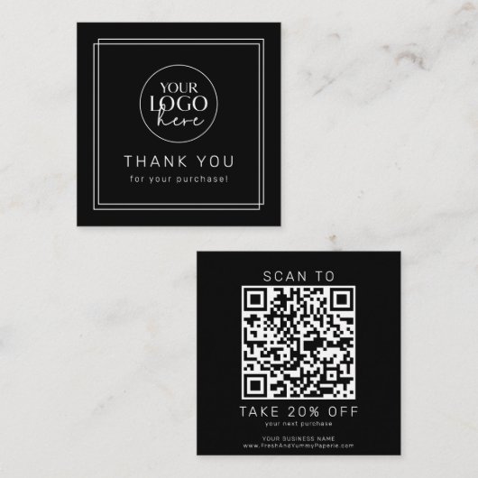 Carte De Réduction Code QR de logo noir Avery moderne Merci (Devant / Derrière)