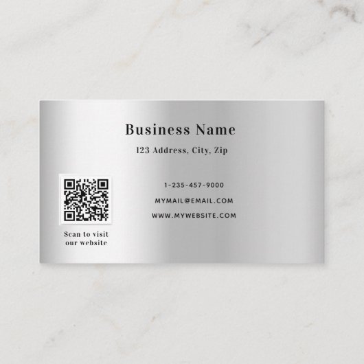 Carte De Réduction Code qr élégant en argent (Dos)