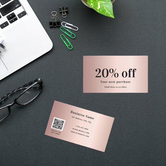 Carte De Réduction Code qr élégant en or rose