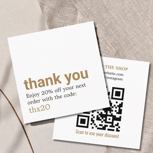 Carte De Réduction Code QR Élégant Merci en Gras