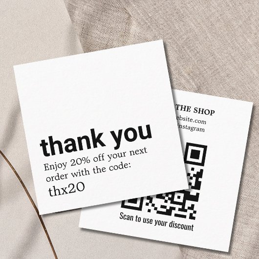 Carte De Réduction Code QR Élégant Merci Propre et Gras